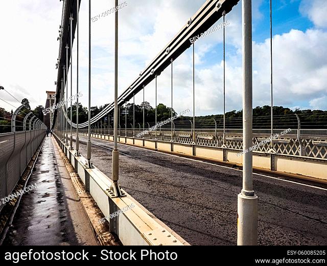 HDR Clifton Suspension Bridge spanning the Avon Gorge and River Avon designed by Brunel and completed in 1864 in Bristol, UK