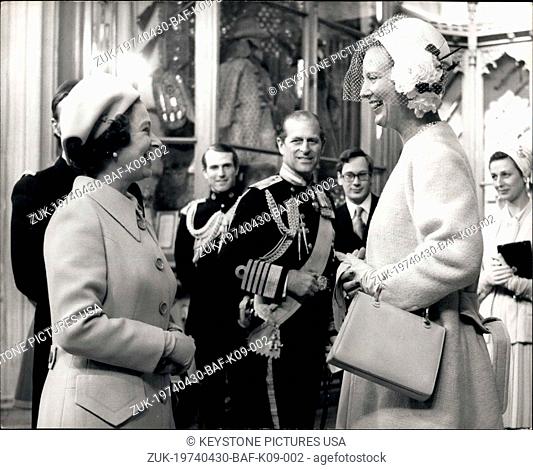 Apr. 30, 1974 - Queen Margrethe here on State Visit: Queen Margrethe of Denmark, accompanied by her husband Prince Henrik