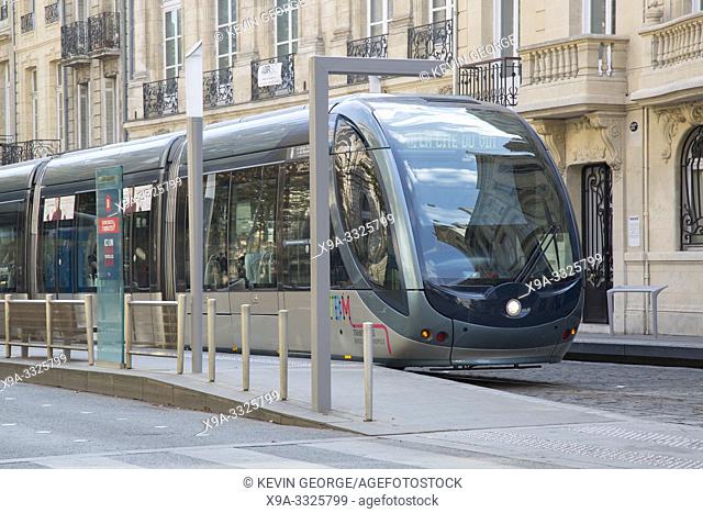 Tram in Duffour Dubergier Street, Bordeaux; France