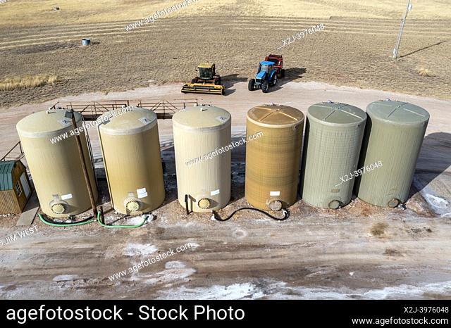 Freedom, Oklahoma - Plainview Brine #1--tanks holding heavy brine water. Brine, also called produced water, is often a byproduct of oil and gas extraction