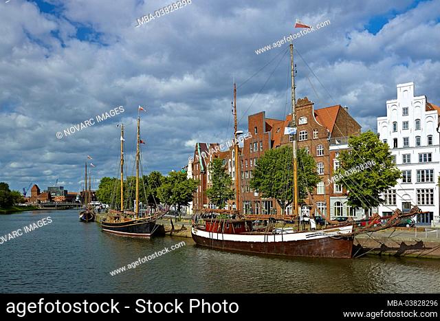Museum ships on the Untertrave, Hanseatic City of Lbeck, Schleswig-Holstein, Germany