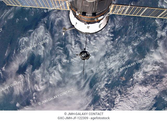 The Soyuz TMA-17 spacecraft is featured in this image photographed by an Expedition 23 crew member on the International Space Station during the relocation of...