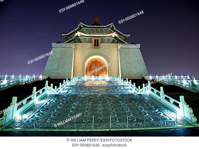 Facade Door Sculpture Chiang Kai-Shek Memorial Monument Hall Taipei Taiwan at Night Stars