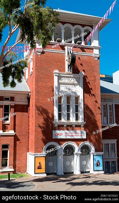 PERTH, AUSTRALIA - JANUARY 21, 2018: Entrance to the institute of arts in downtown Perth on January 21, 2018 in Western Australia