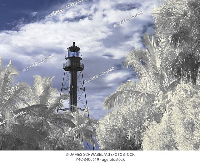 Sanibel Island Florida lighthouse taken with a Infrared Red camera and processed for false colors