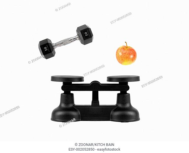 Kitchen balance scales isolated against a white background