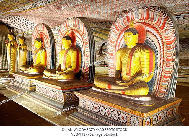 Sri Lanka - Buddish Cave Temple Dambulla, Buddha statues inside, Kandy province, UNESCO World Heritage Site, central region of Sri Lanka Island