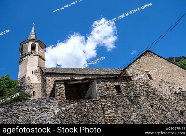 Romanesque church of San Martí, in the Pyrenean village of Arró, located in the Aran Valley, Spain