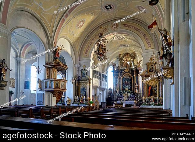 Germany, Bavaria, Upper Bavaria, Berchtesgadener Land county, Teisendorf, St. Andrew's parish church, interior