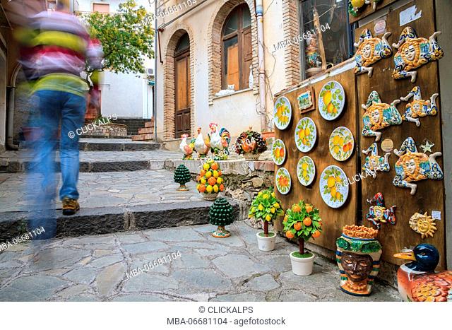 streets of the ancient village of castelmola, Sicily, Italy, Europe