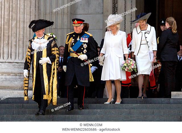 VIPs leaving the battle of Waterloo Commemoration. Featuring: Duchess of Cornwall, Prince Charles, Camilla Where: London