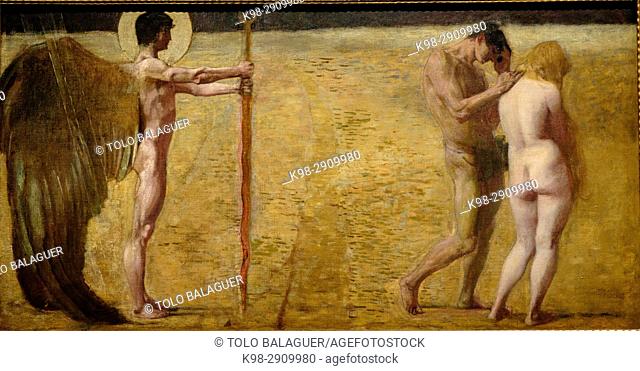 Franz von Stuck - La expulsión del Paraíso , 1890, óleo sobre tabla, Orsay Museum, Paris, France, Western Europe