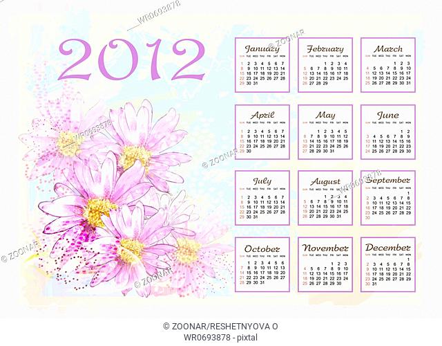 calendar 2012 with pink flowers