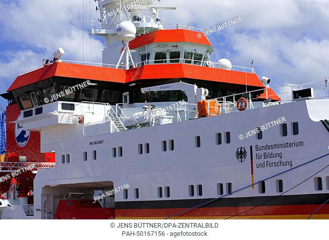 The German research vessel ""Sonne"" in Rostock-Warnemuende, Germany, 11 July 2014. The 115 meter long ship will explore the dea waters of the Pacific and...