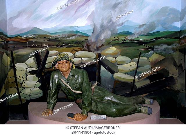 War trauma, First Indochina war 1954, figure of a Vietnamese infantry soldiers, museum, Dien Bien Phu, Vietnam, Southeast Asia