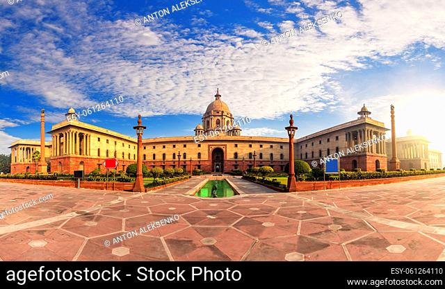 The Presidential palace or the Rashtrapati Bhavan at sunset, New Delhi, India