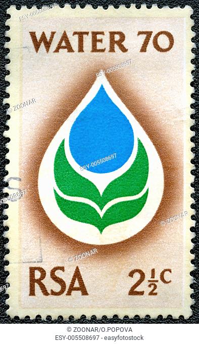 SOUTH AFRICA - 1970: shows Water Drop and Flower, issued to publicize the Water 70 campaign of the Department of Water Affairs