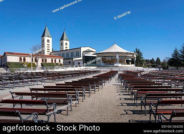 Church of Saint James and outdoor altar in the village of Medjugorje, Bosnia and Herzegovina