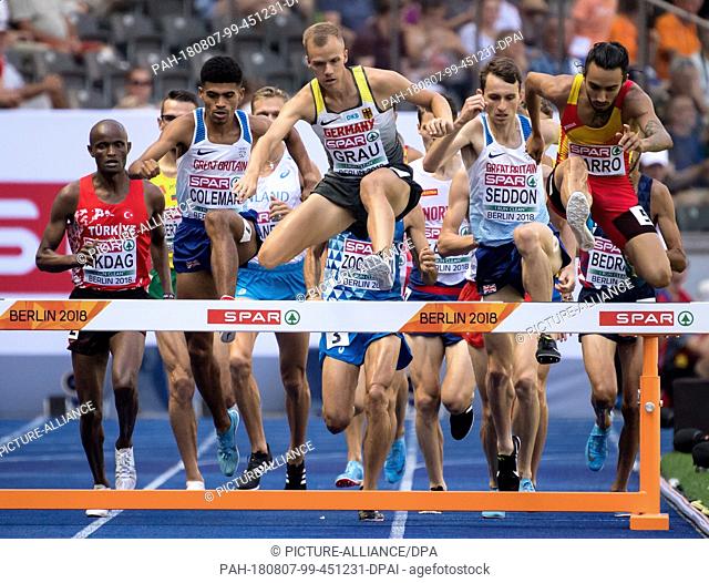 07.08.2018, Berlin: Track and Field, European Championships in the Olympic Stadium, 3000m obstacle, preliminary round, Men