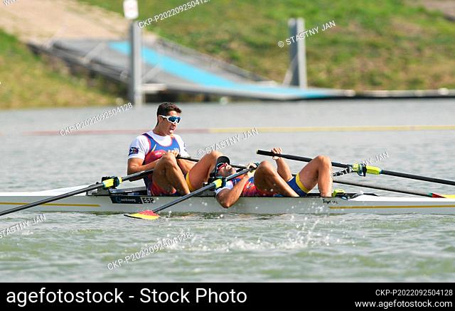 Aleix Garcia Pujolar, Rodrigo Conde Romero of Spain placed the second in the Men's Double Sculls Final A during Day 8 of the 2022 World Rowing Championships at...
