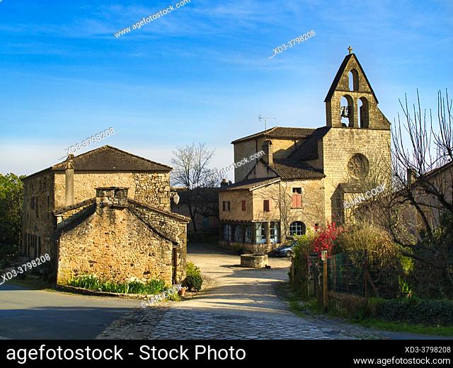 church square, Biron, Dordogne Department, Nouvelle-Aquitaine, France