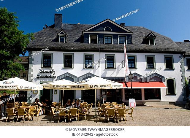 Restaurant at the Alter Markt square in Attendorn, Sauerland region, North Rhine-Westphalia, Germany, Europe