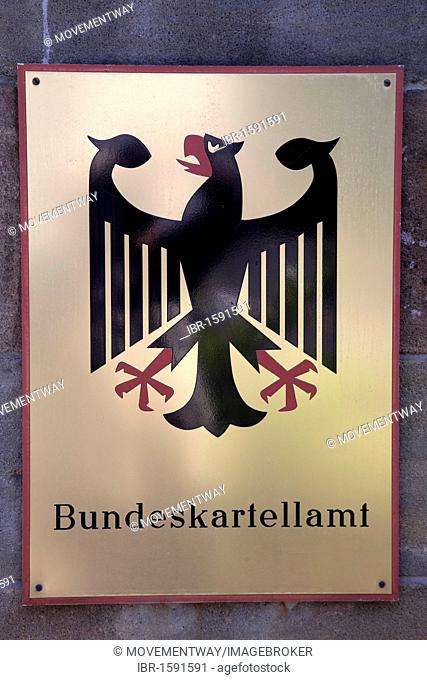 Sign with the German federal eagle, Bundeskartellamt, German for Federal Cartel Office, Bonn, Rhineland region, North Rhine-Westphalia, Germany, Europe