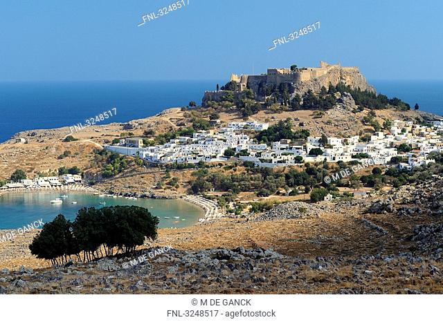View of Lindos, Rhodes, Greece, high angle view