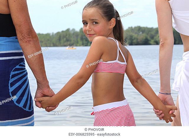 Young girl afraid of the water