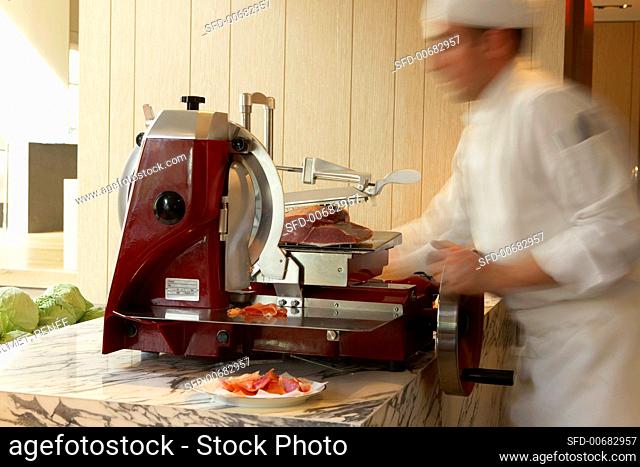 Meat Slicer in Blue Duck Restaurant Kitchen