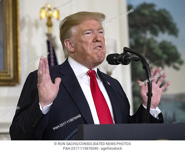 United States President Donald J. Trump makes remarks on the humanitarian crisis on the southern border of the US and on the partial shutdown of the federal...