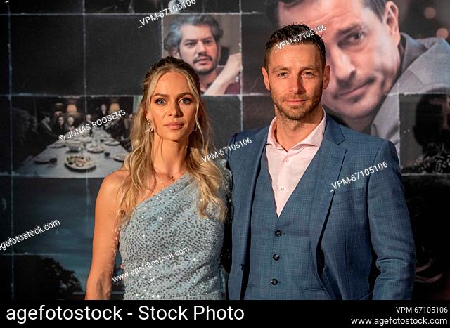 actor Louis Talpe and his wife Tiffany Ling-Vannerus pictured at the opening night of the movie 'Het Geheugenspel', at Kinepolis Antwerpn, Thursday 11 May 2023