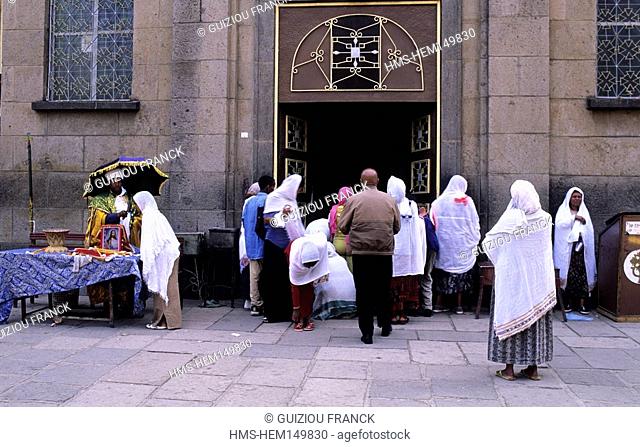 Ethiopia, Addis Ababa, the entrance of an orthodox church