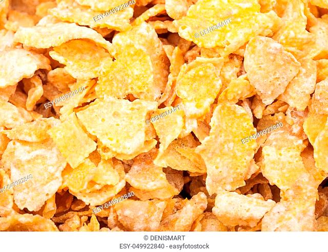 Organic fresh cereal granola corn flakes macro texture