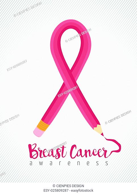 Breast cancer education concept poster with pink pencil as ribbon for awareness month. EPS10 vector