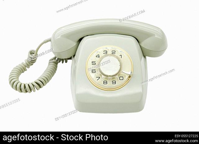 Vintage Grey telephone on white isolated background