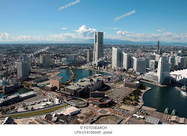 Aerial view of Minatomirai, Yokohama City, Kanagawa Prefecture, Honshu, Japan