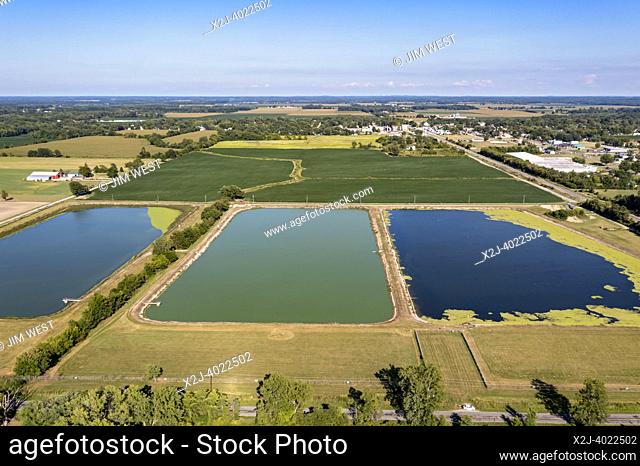 Three Oaks, Michigan - Wastewater stabilization lagoons for the village of Three Oaks, seen in the distance. The lagoons treat wastewater as bacteria react with...