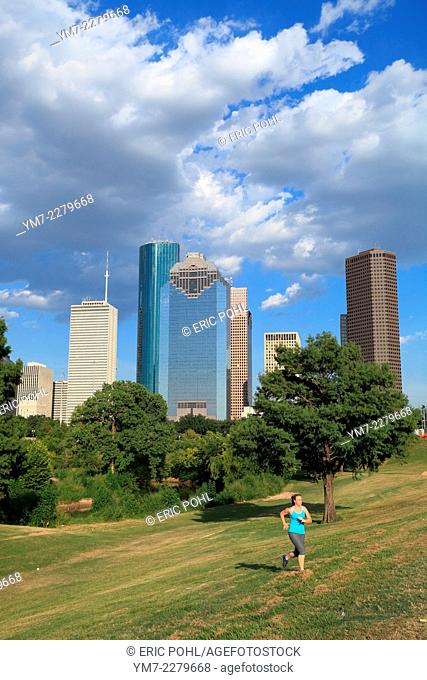 Female Runner with Skyline Backdrop - Houston, TX