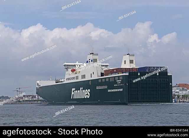 Finnlines ferry Hybrid Roro arrives, Travemünde, Lübeck, Schleswig-Holstein, Germany, Europe