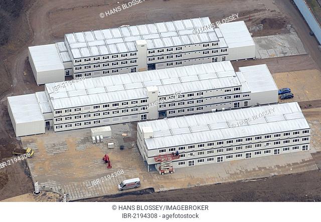 Aerial view, containers of the interim location of the University Ruhr West Institute of Science and Civil Engineering, Germany's largest container university...