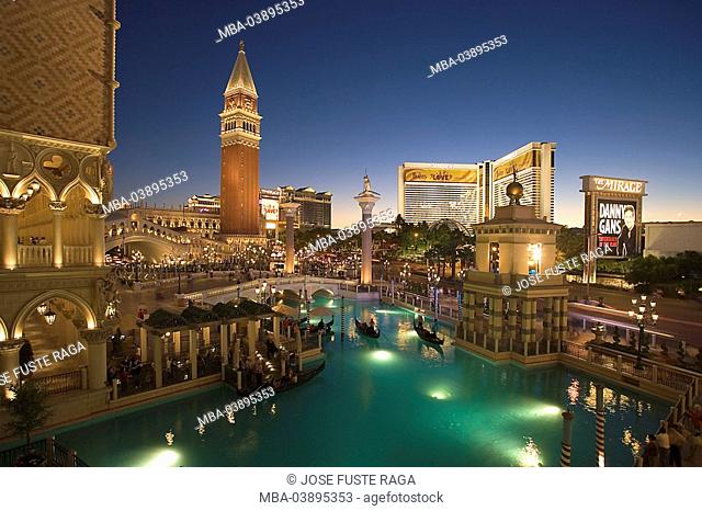 USA, Nevada, Las Vegas, hotel Venetian, evening, America, city, player-city, center, buildings, hotel, Casino, Venetian, amusement-center, architecture