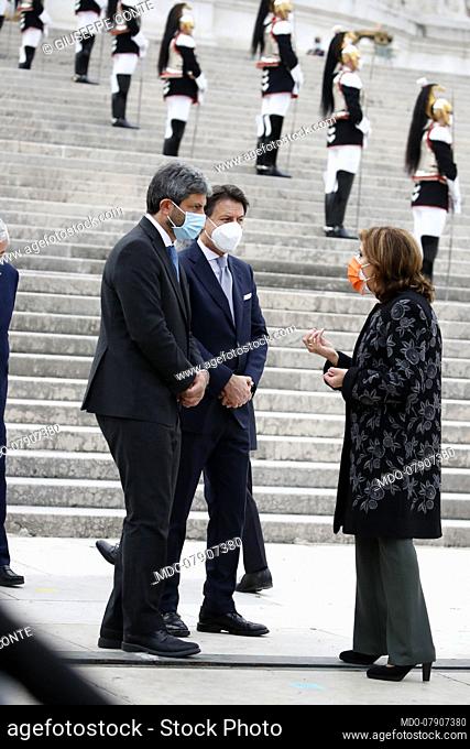 Prime Minister Giuseppe Conte and the Presidents of the Chamber and Senate Roberto Fico and Maria Elisabetta Alberti Casellati attends to National Unity and...
