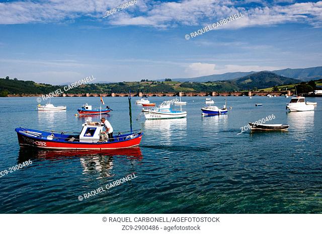 Boats on the sea, San Vicente de la Barquera, Cantabria, Spain