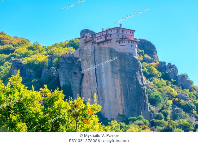 Greece. Sunny summer day in Meteora. Abbey on the rock