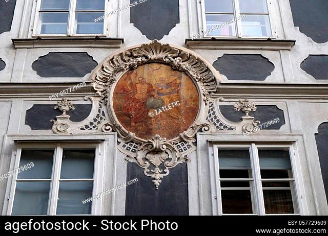 Holy Trinity fresco painting on the house facade in Graz, Styria, Austria