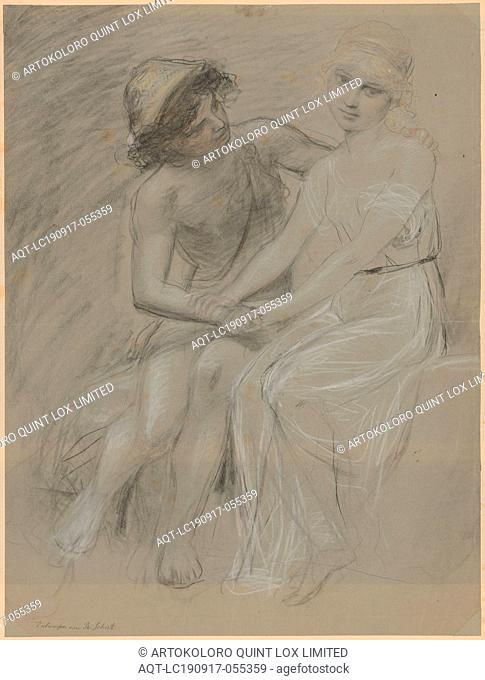 Adolescent lovers, coal, red chalk and white chalk on gray paper, mounted, leaf: 56.9 x 43 cm, U. l., Signed and signed: Designed by R
