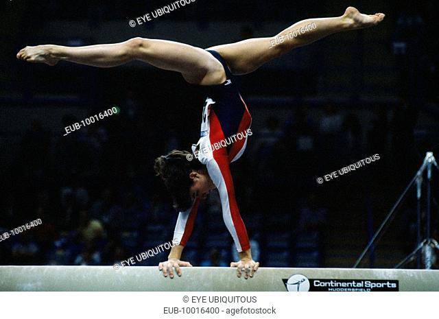 Female gymnast on the beam exercise during the World Student Games in Sheffield England