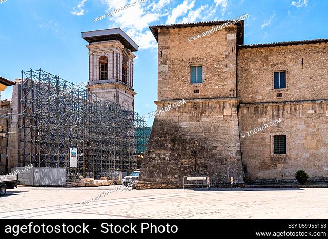 The historic center of Norcia city at July 2020 after the earthquake of central Italy in 2016
