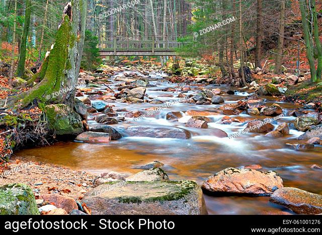 der Fluss Ilse bei Ilsenburg am Fuße des Brocken im Nationalpark Harz